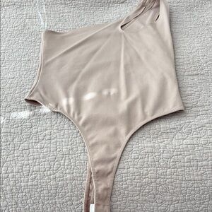 Tan Women's Asymmetrical Bodysuit - Size M